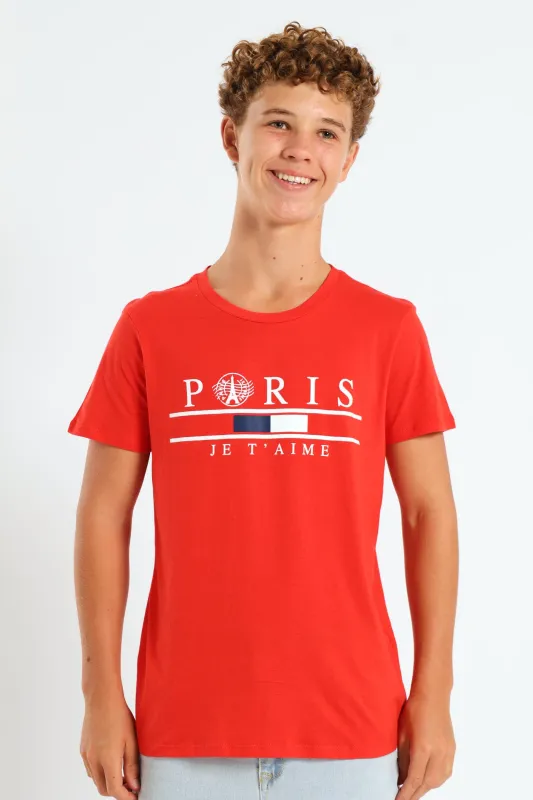 Boys Paris Print Tee - Red sold by Edgars
