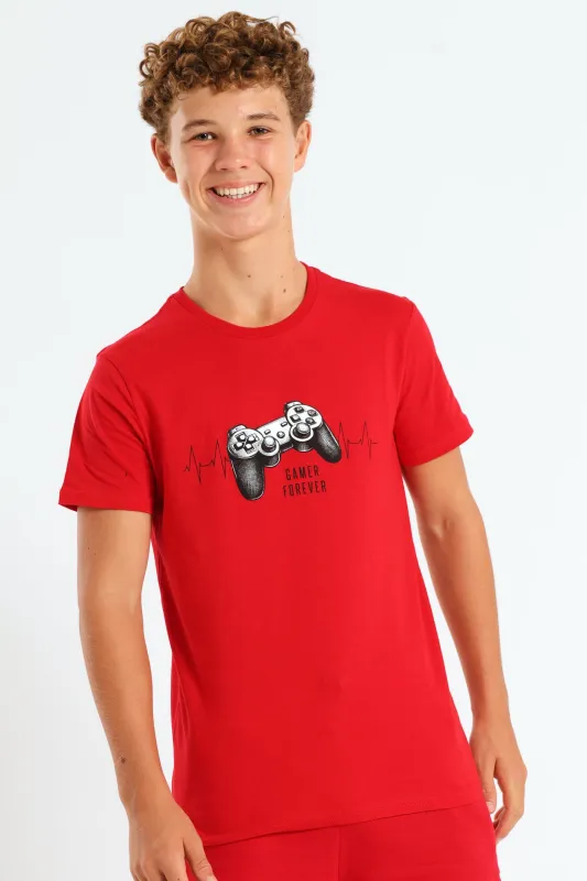 Boys Gamer Heartbeat Print Tee - Red sold by Edgars