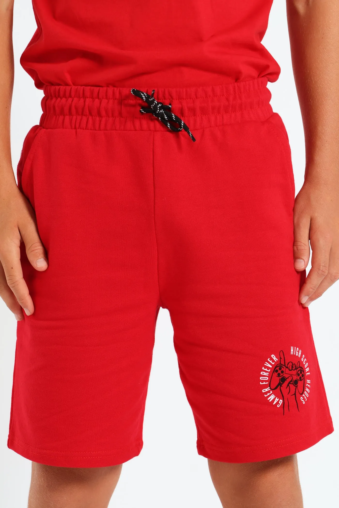 Boys Fleece Gamer Shorts - Red sold by Edgars
