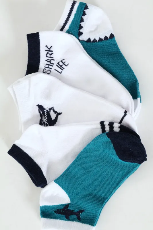 Pre-Boys 5 Pack Low Cut Shark Socks - Navy sold by Edgars
