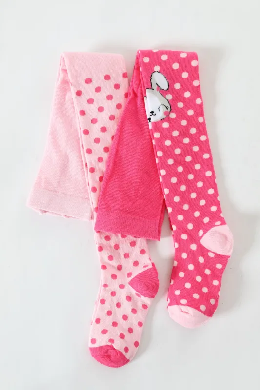 Pre-Girls 2 Pack Spot Bunny Tights - Pink sold by Edgars