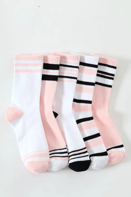 Girls 5 Pack Rib Anklet Socks - Pink sold by Edgars