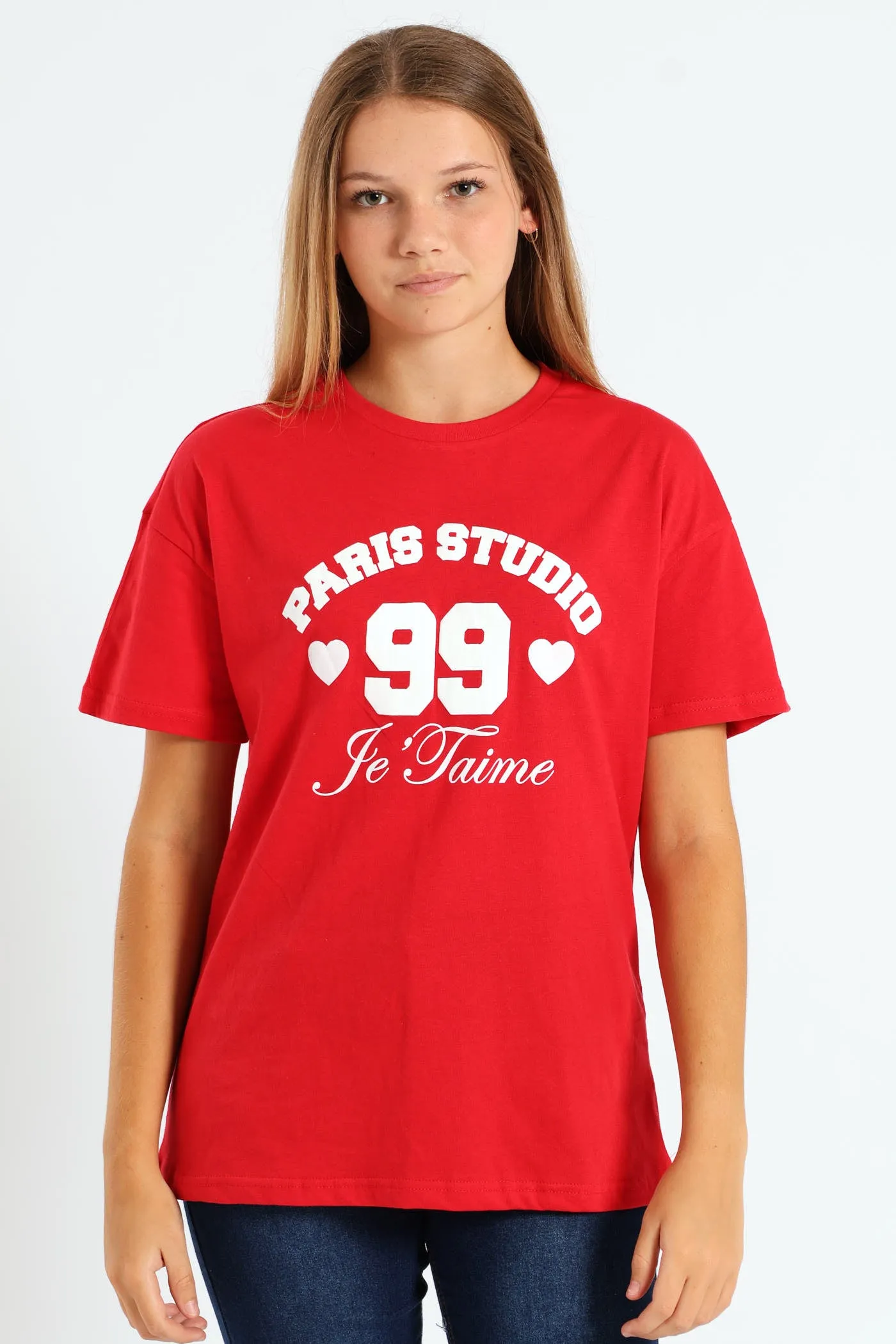 Girls Je T'Aime Oversized Tee - Red sold by Edgars