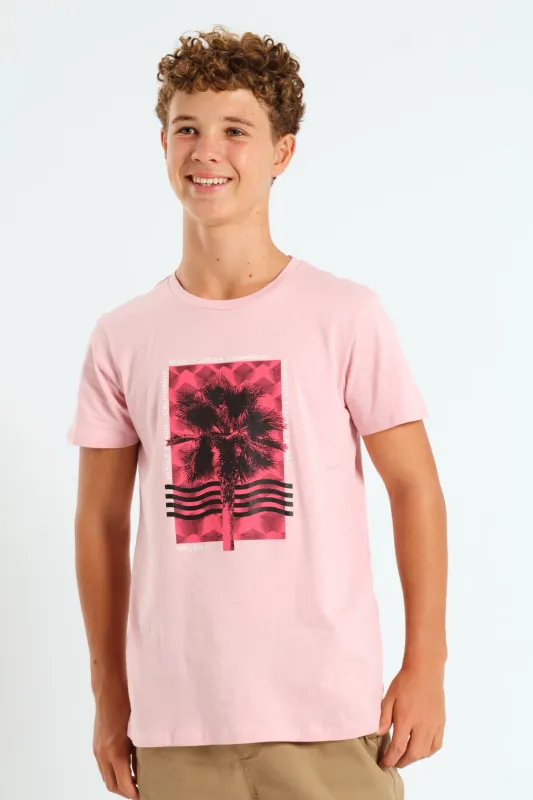 Boys Palm Tree Print Tee - Pink sold by Edgars 