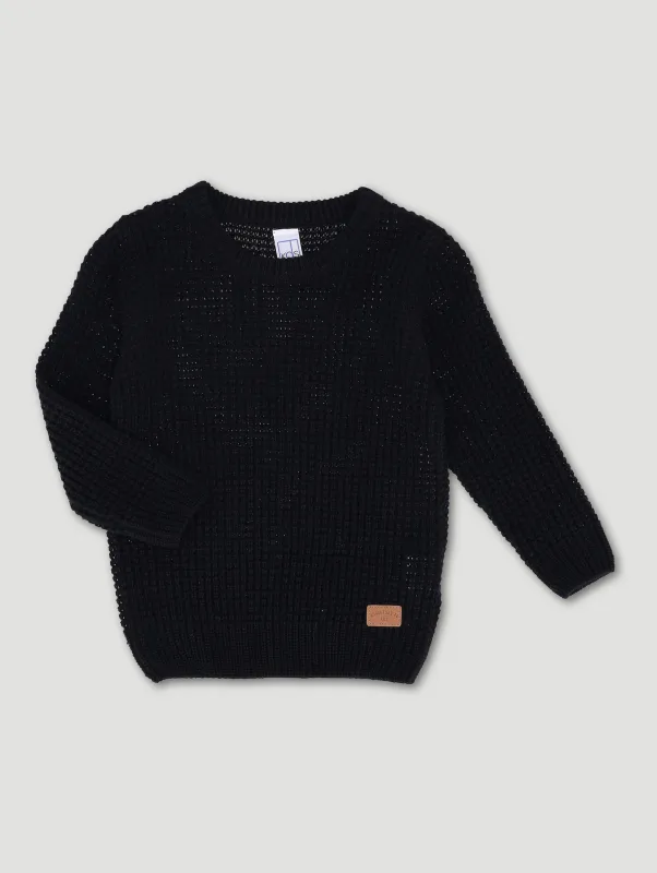 Pre-Boys Waffle Crew Knitwear - Black sold by Edgars
