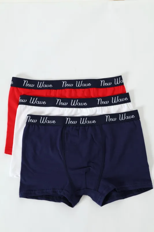 Boys 3 Pack Plain Boxers - Red/White/Navy sold by Edgars