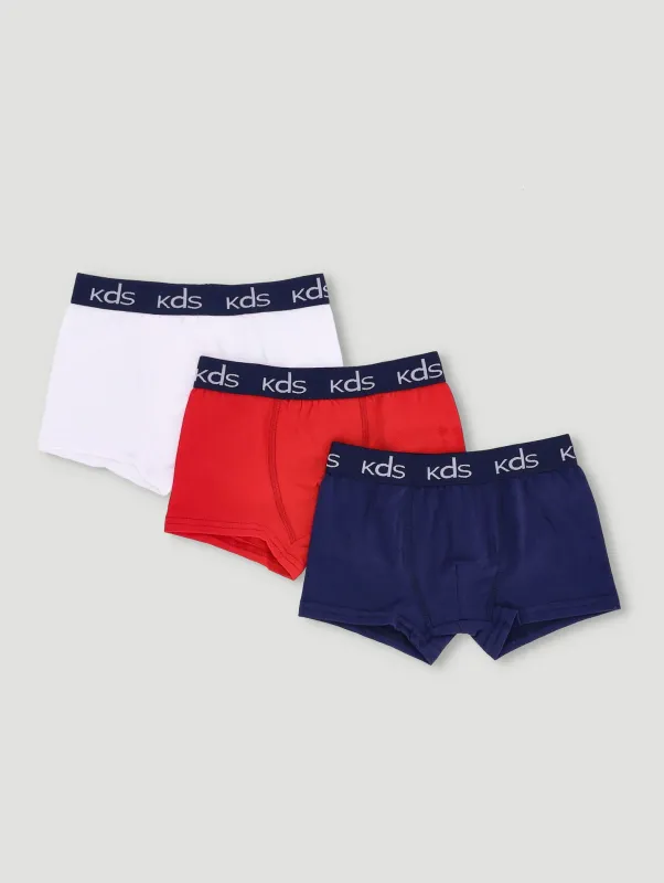Pre-Boys 3 Pack Plain Boxers - Red/White/Navy sold by Edgars
