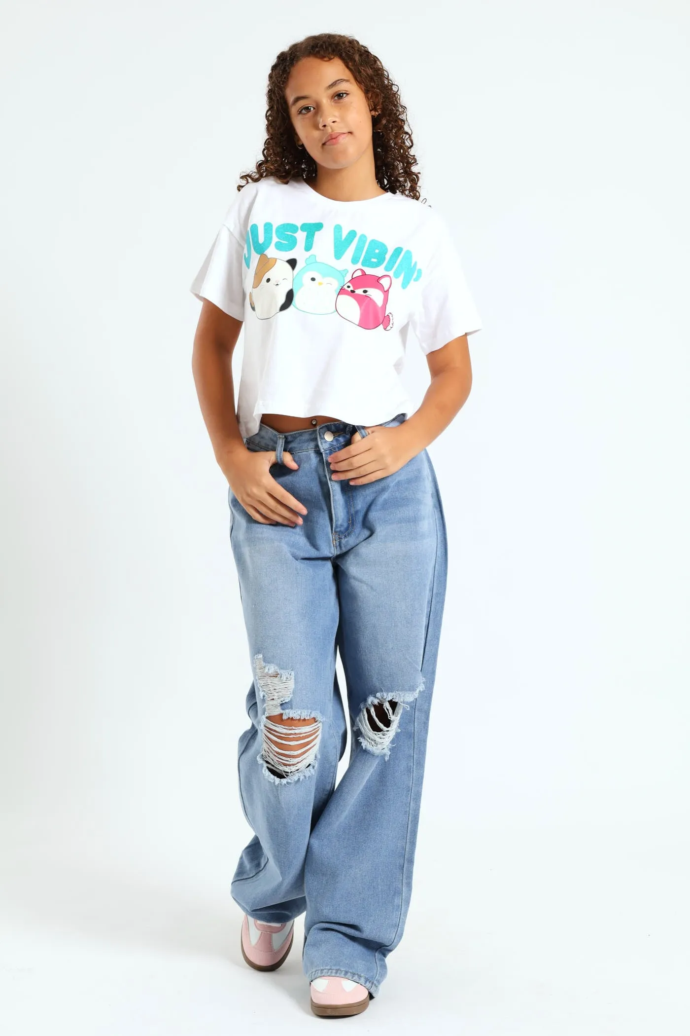 Girls Squish Just Vibin Boxy Tee - White sold by Edgars