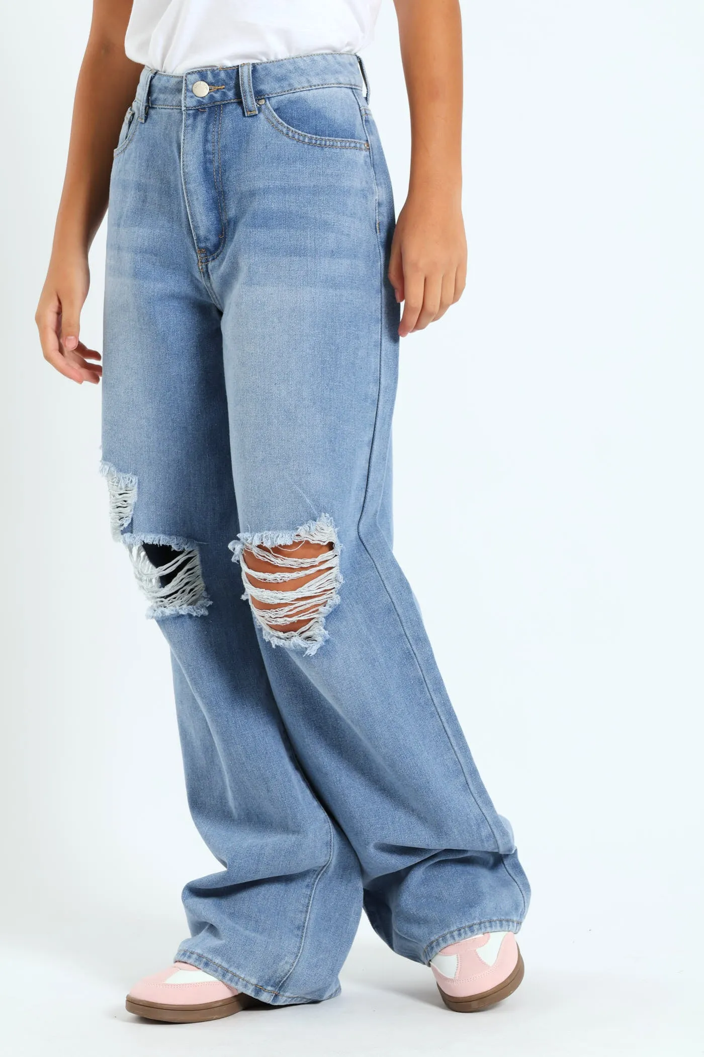 Girls Abrased Wide Leg Rigid Denim - Light Blue sold by Edgars product image thumbnail 3