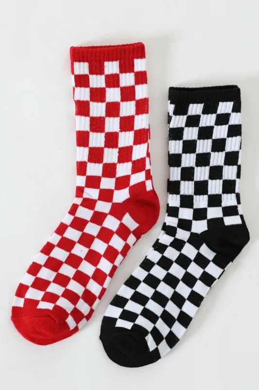 Boys 2 Pack Check Anklet Socks - Red/Black sold by Edgars