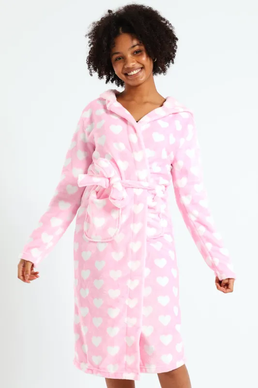 Girls Hearts Print Hooded Gown - Pink sold by Edgars
