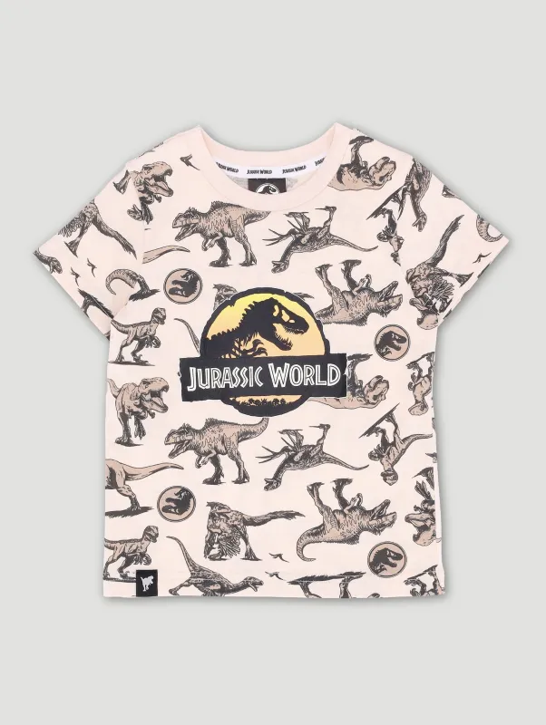 Pre-Boys Jurassic Print Tee - Stone sold by Edgars