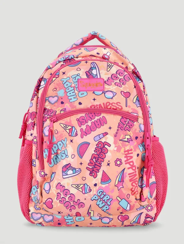 Pre-Girls Happy Days Squiggle Print School Backpack - Pink sold by Edgars