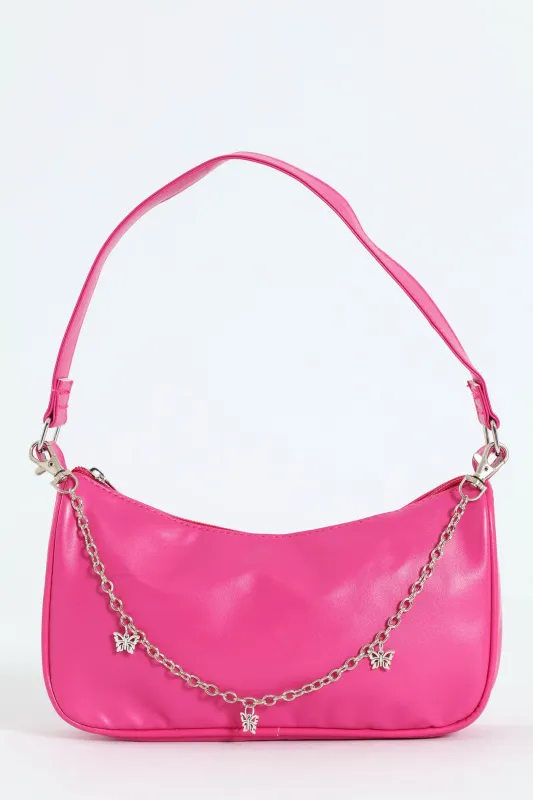 Girls Half Moon Chain Strap Shoulder Bag - Pink sold by Edgars