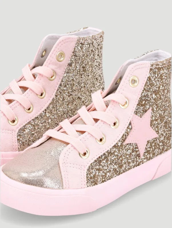 Girls Glitter Hitop Sneaker - Gold sold by Edgars