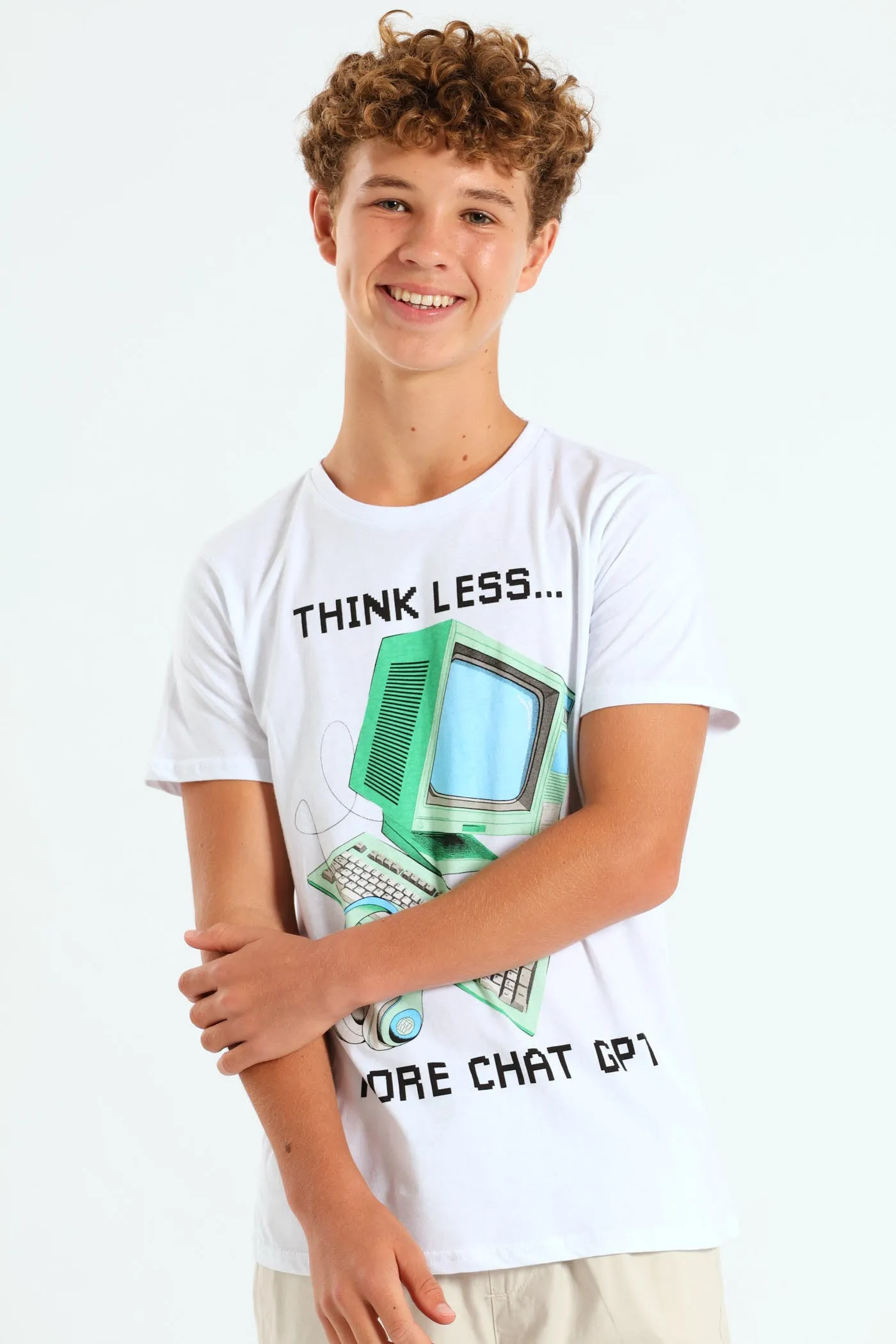 Boys Chat GPT Print Tee - Black sold by Edgars