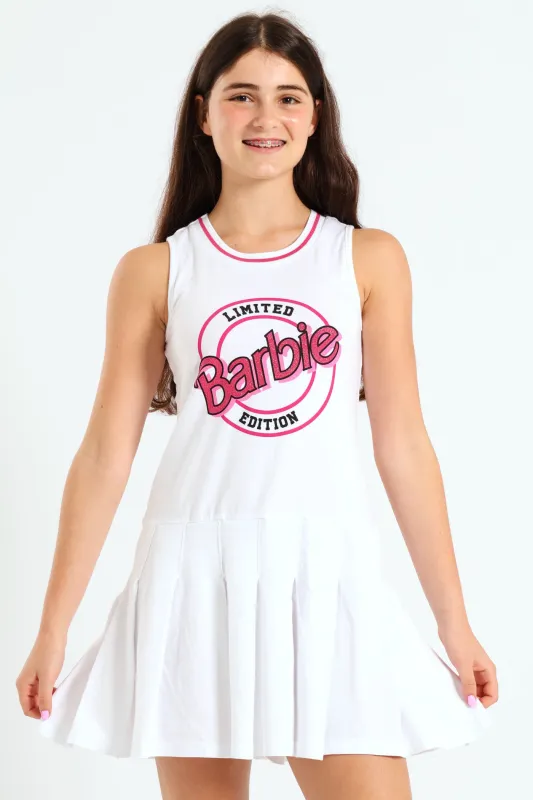 Girls Barbie Pleated Dress - White sold by Edgars 