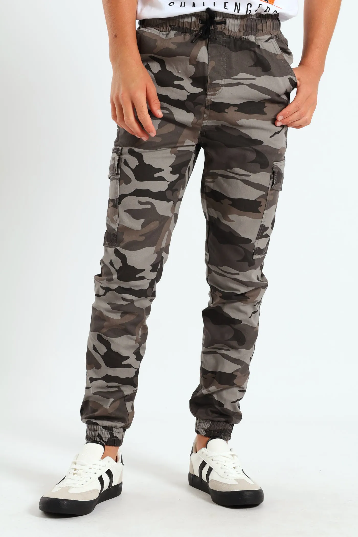 Boys Flat Pocket Camo Cargo Jogger - Grey sold by Edgars