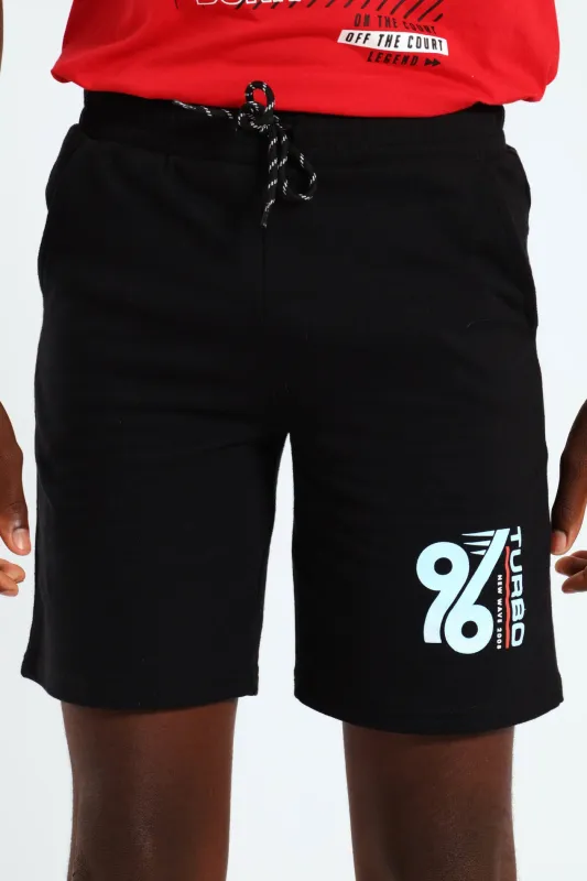 Boys Car Print Fleece Shorts - Black sold by Edgars