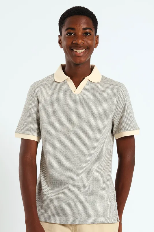Boys Mini Check Polo Golfer - Stone sold by Edgars