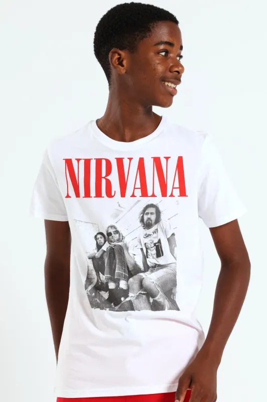 Boys Nirvana Band Photo Tee - White sold by Edgars