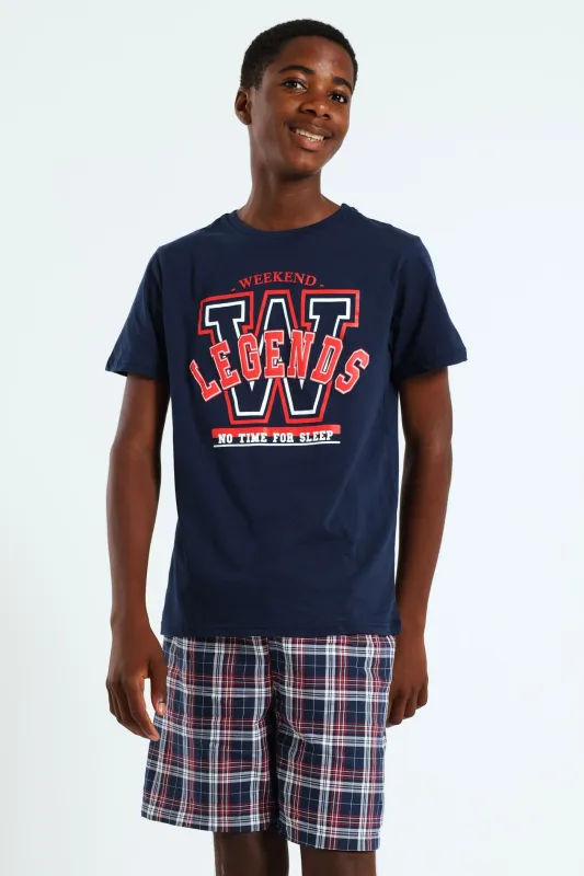 Boys Embroidered Woven Sleep Set - Dark Blue sold by Edgars 