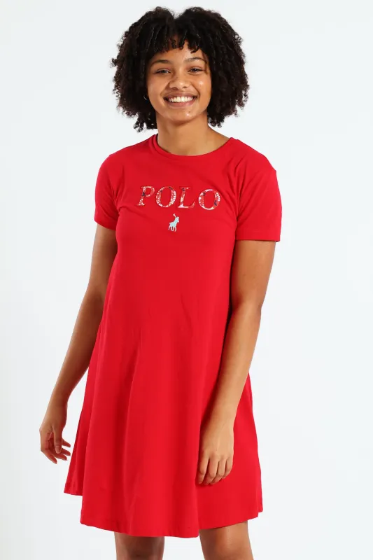 Girls Cara T-Shirt Dress - Red sold by Edgars