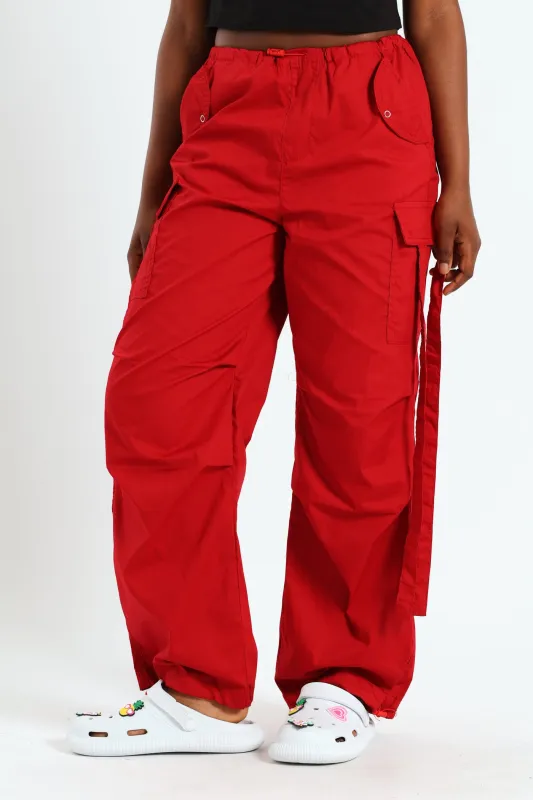 Girls Parachute Pants With Straps - Red sold by Edgars