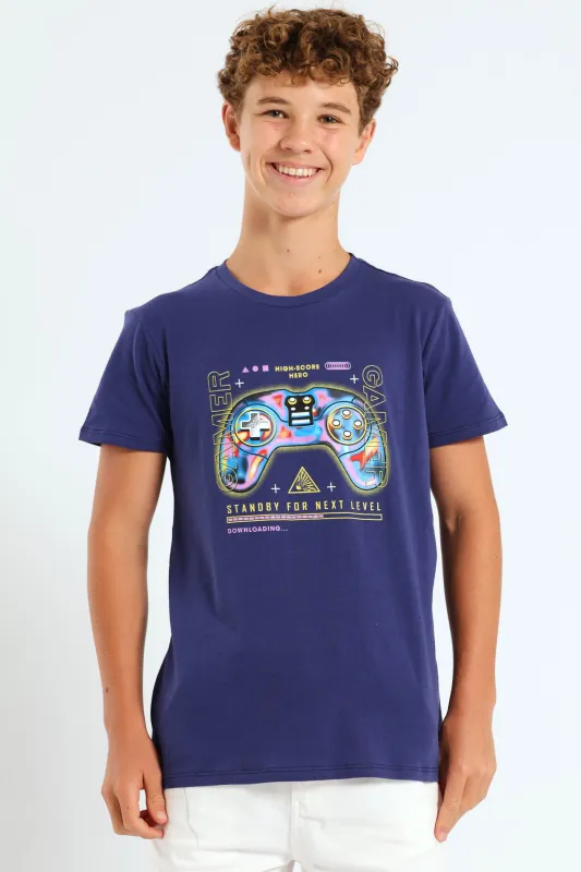 Boys Gamer Print Tee - Navy sold by Edgars 