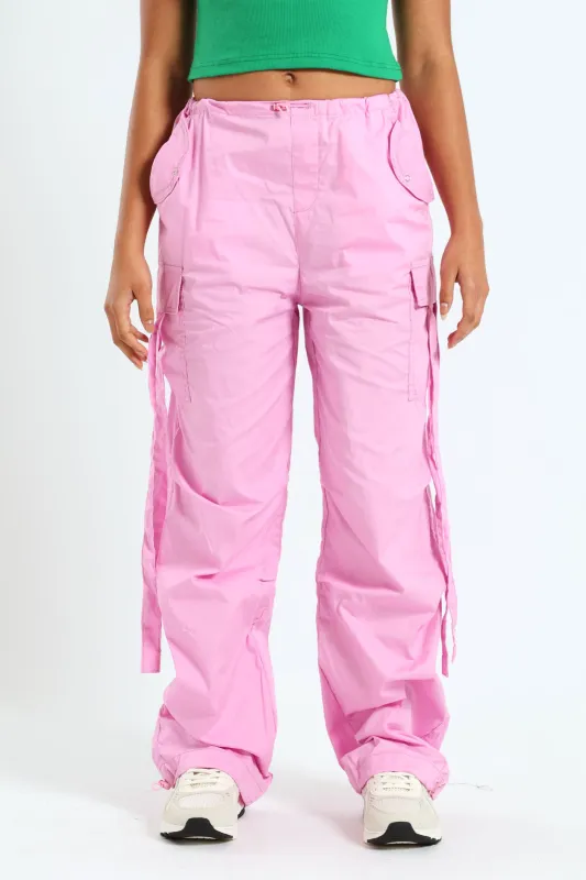 Girls Parachute Pants With Straps - Pink sold by Edgars