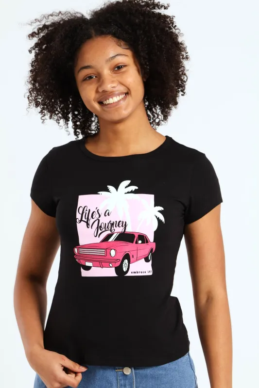 Girls Regular Car Tee - Black sold by Edgars