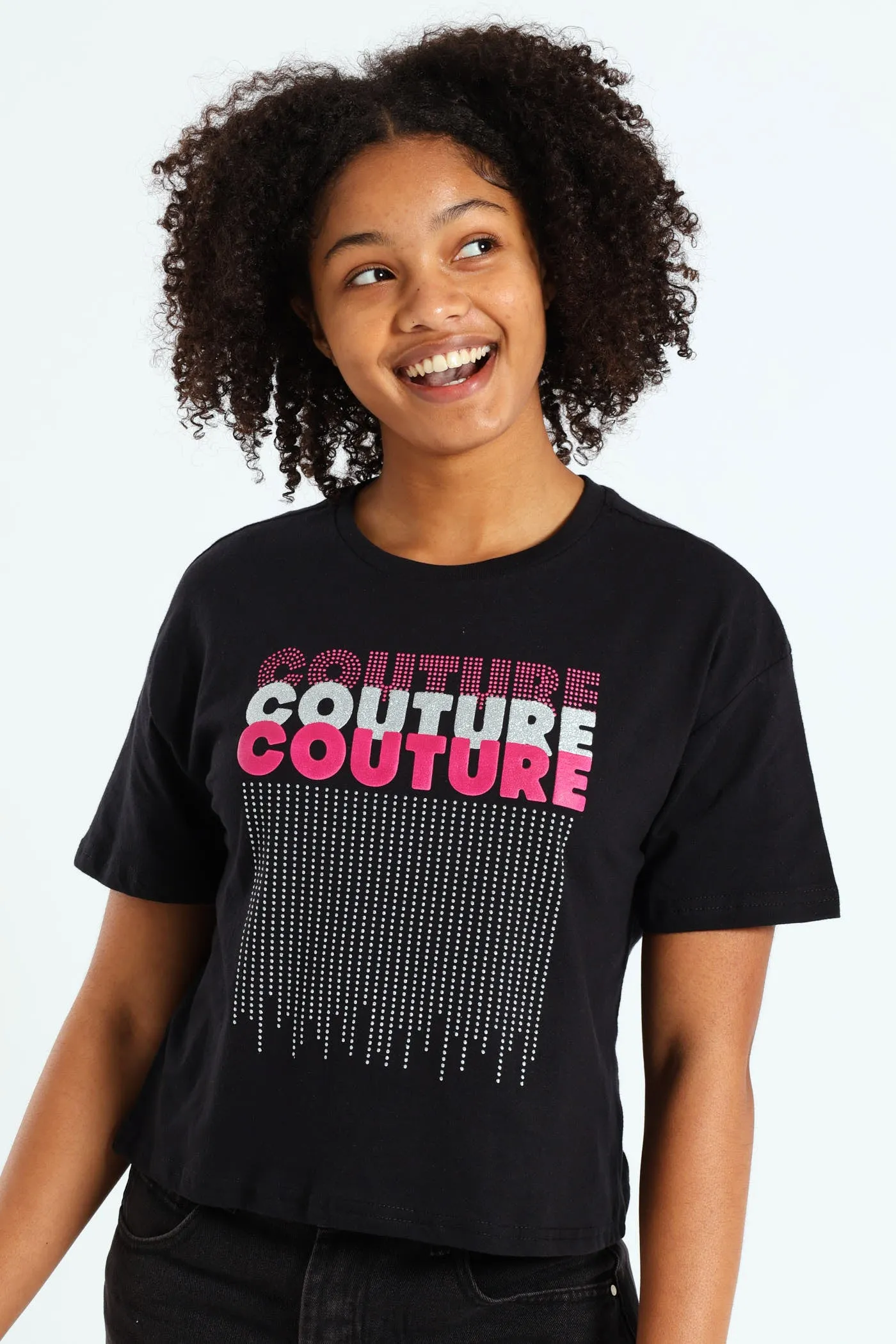 Girls Boxy Couture Tee - Black sold by Edgars