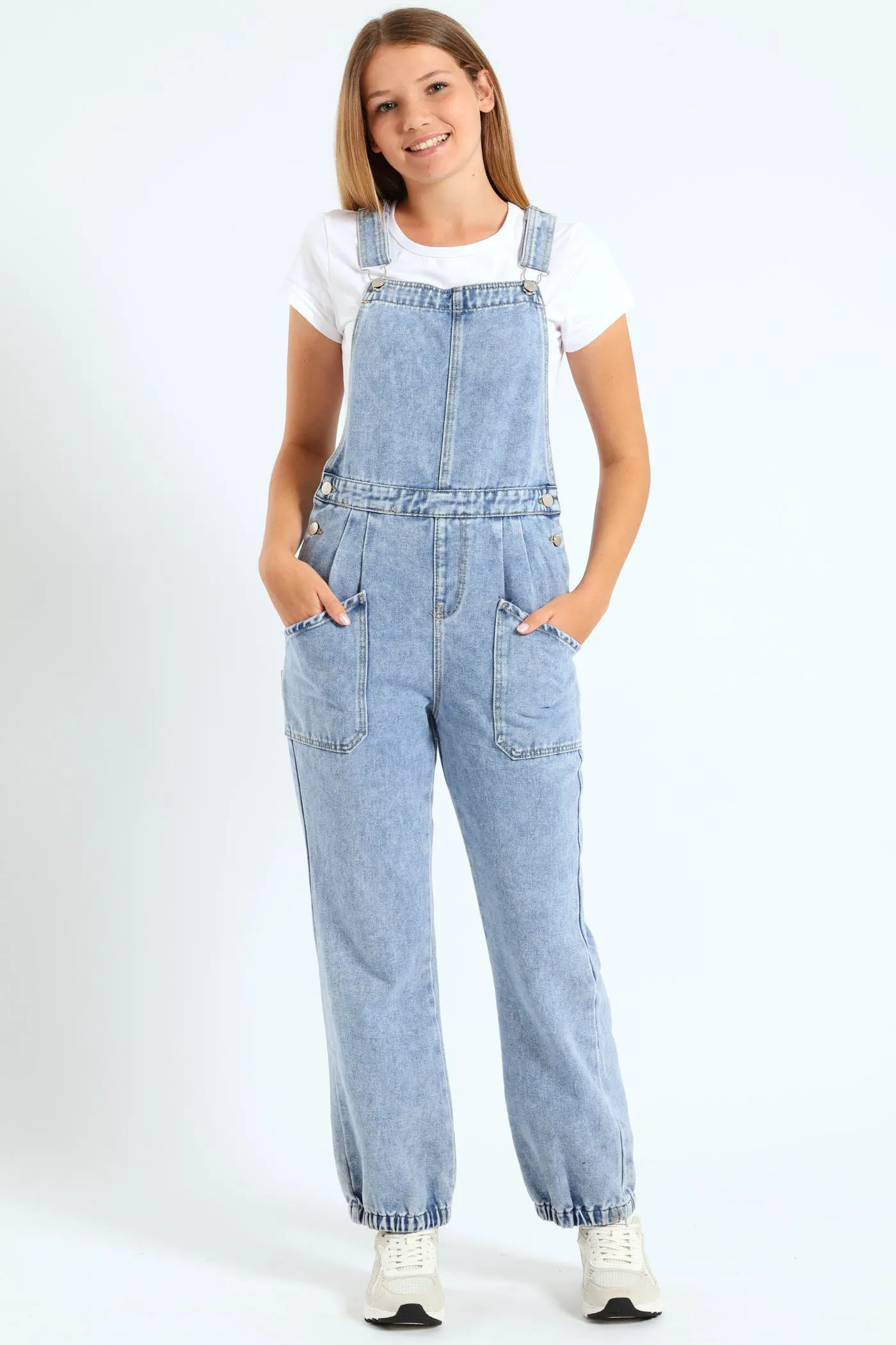 Girls Long Denim Dungaree - Light Blue sold by Edgars