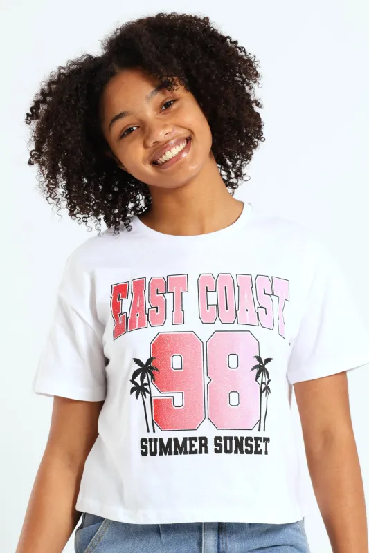 Girls Boxy East Coat Tee - White sold by Edgars