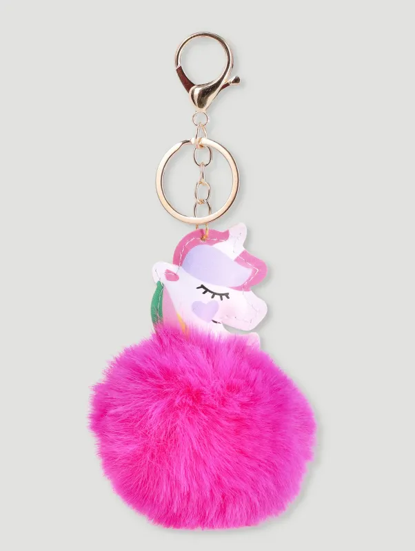 Pre-Girls Unicorn Pom Pom Key Ring - Dark Pink sold by Edgars