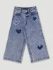 Pre-Girls Heart Applique Flare Leg Denim - Blue sold by Edgars