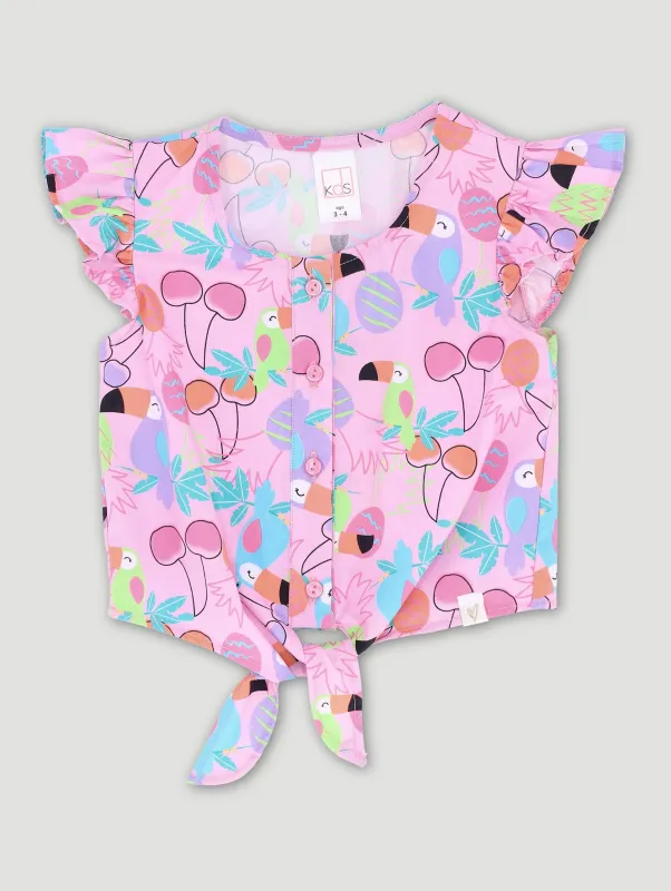 Pre-Girls Tie Front Top - Light Pink sold by Edgars 