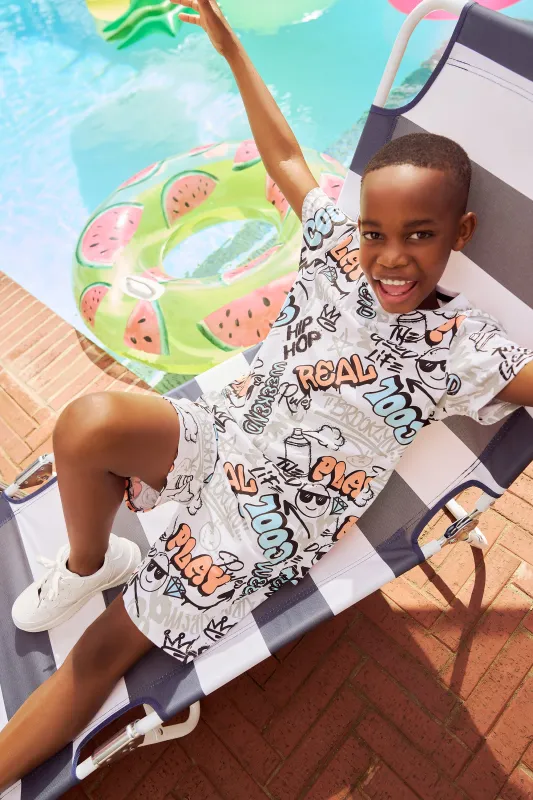Boys Cool Graffiti Tee - White sold by Edgars