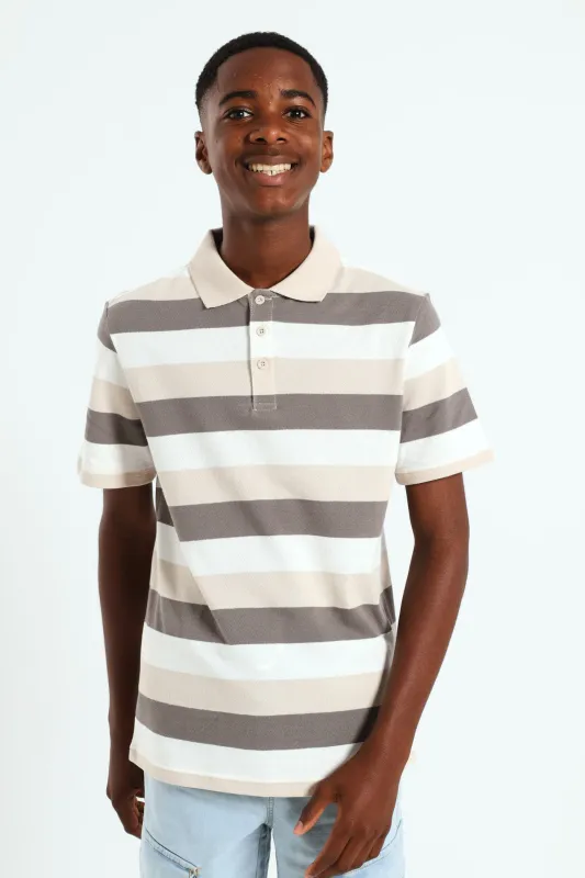 Boys Multi Striped Golfer - Stone sold by Edgars 