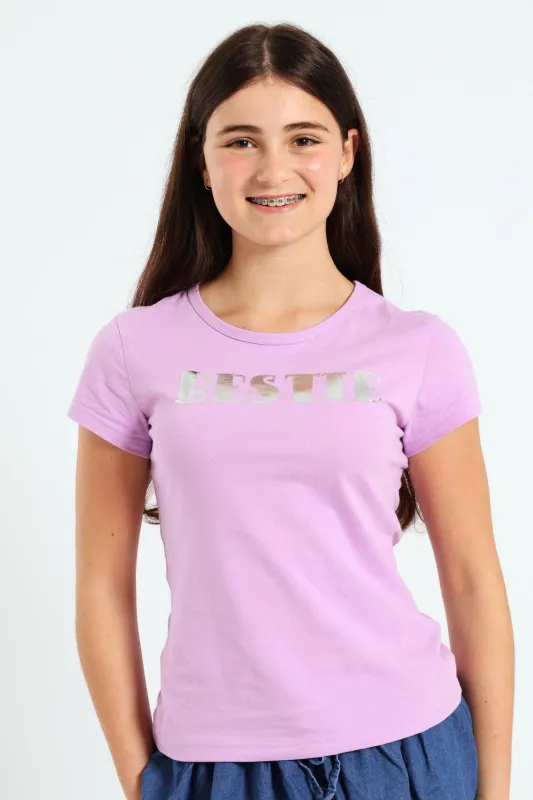 Girls Bestie Tee - Lilac sold by Edgars