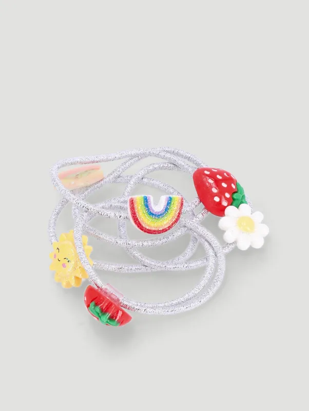 Pre-Girls Fruity Heart And Flower Hair Elastics - Silver sold by Edgars