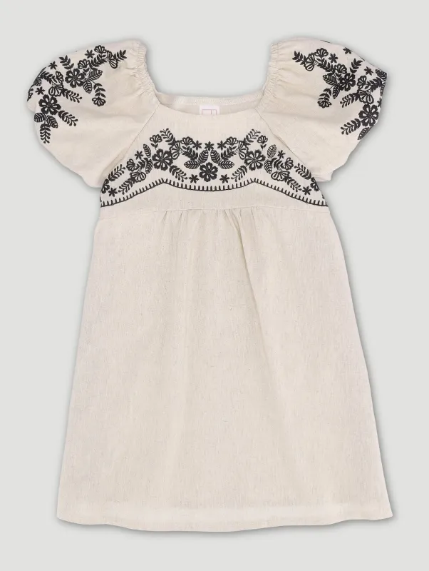 Pre-Girls Puff Print Dress - Stone sold by Edgars