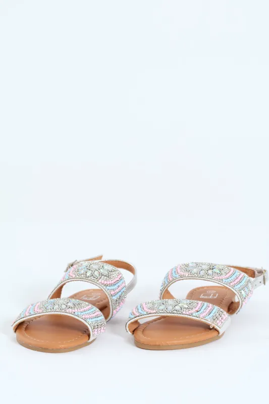 Pre-Girls Beaded Sandal - Silver sold by Edgars 