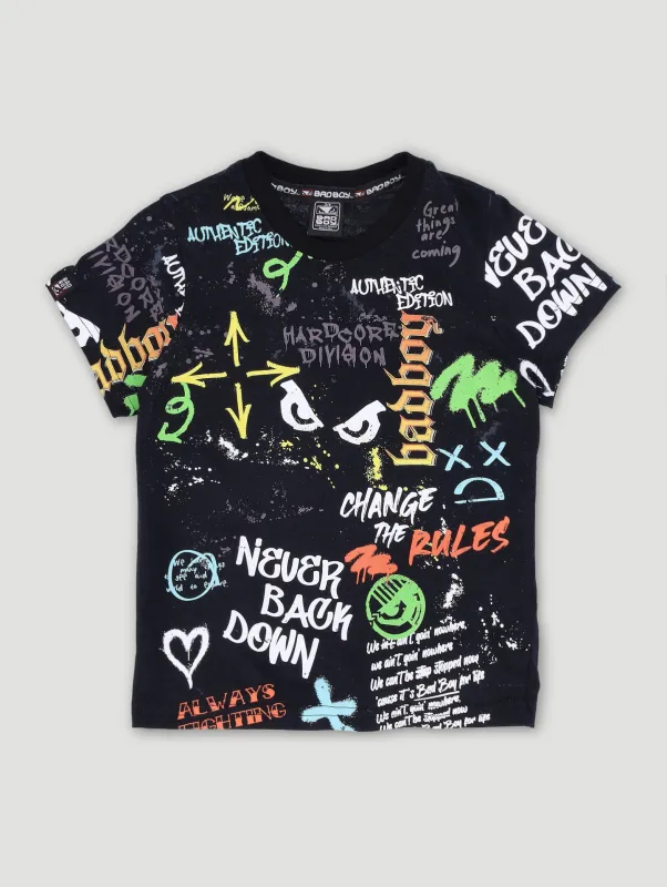 Pre-Boys Allover Print Tee - Black sold by Edgars