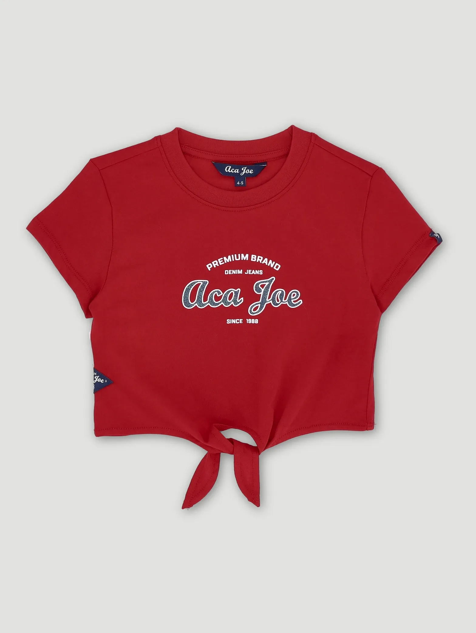 Girls HD Printed Side Ruched Tie Up Crew Tee - Red sold by Edgars