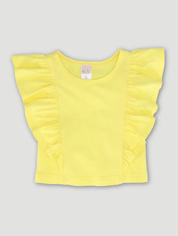 Pre-Girls Flutter Sleeve Plain Tee - Yellow sold by Edgars