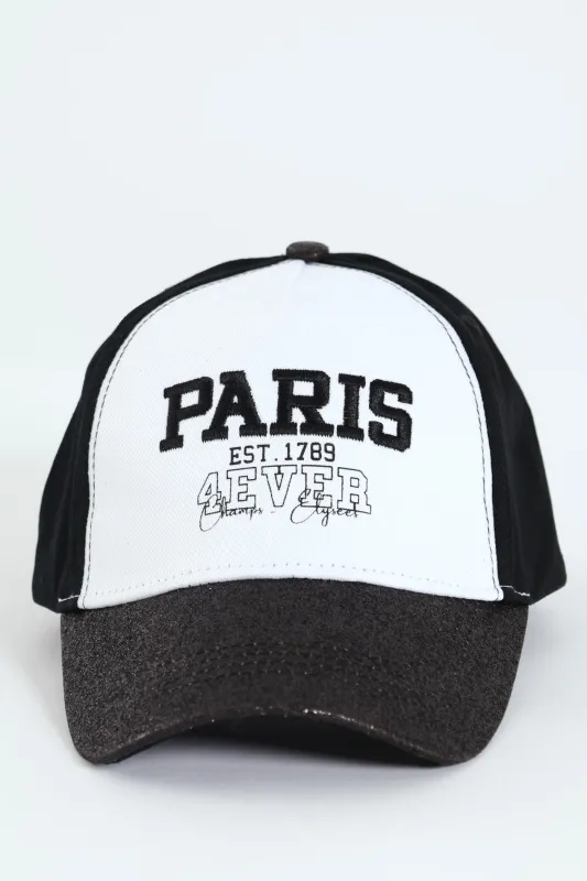 Girls Paris Embossed Glitter City Cap - Black sold by Edgars