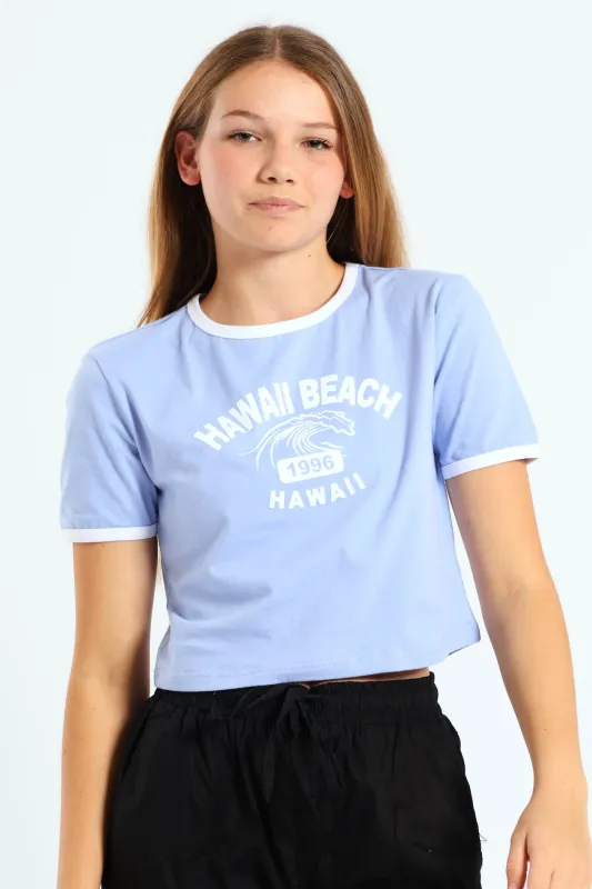 Girls Hawaii Ringer Tee - Blue sold by Edgars 