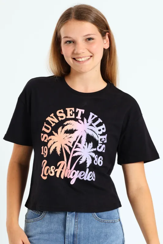 Girls Boxy Sunset Tee - Black sold by Edgars 