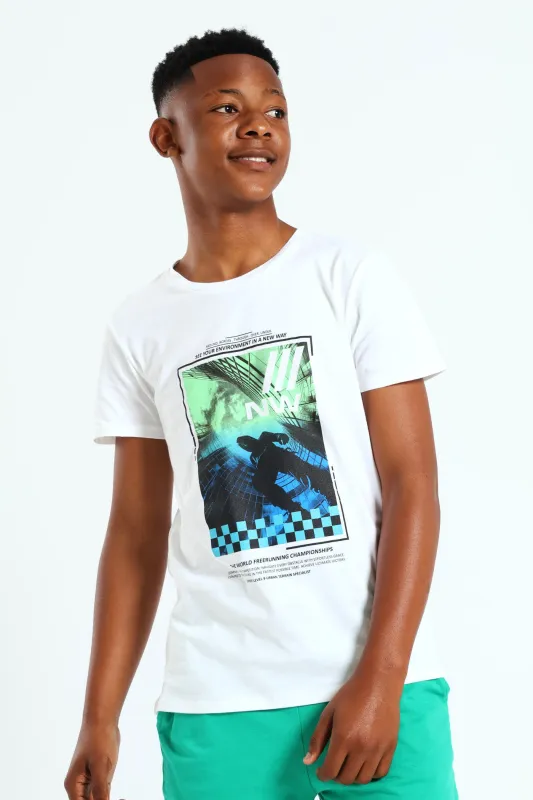 Boys City Skate Print Tee - White sold by Edgars